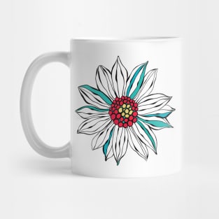 White Teal Yellow Red Daisy Flower Mug